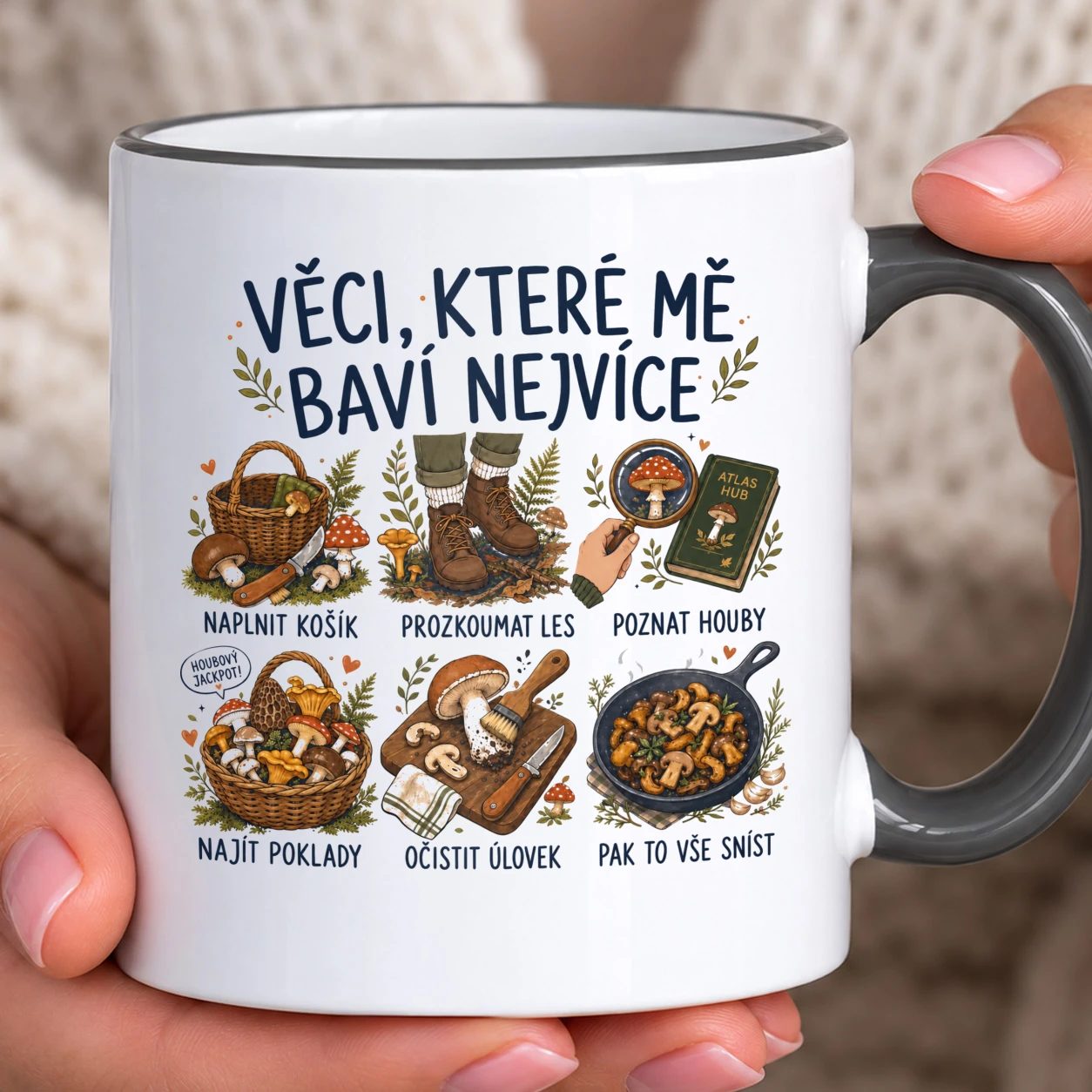 Hrnek s barevným lemem - Radosti houbaření