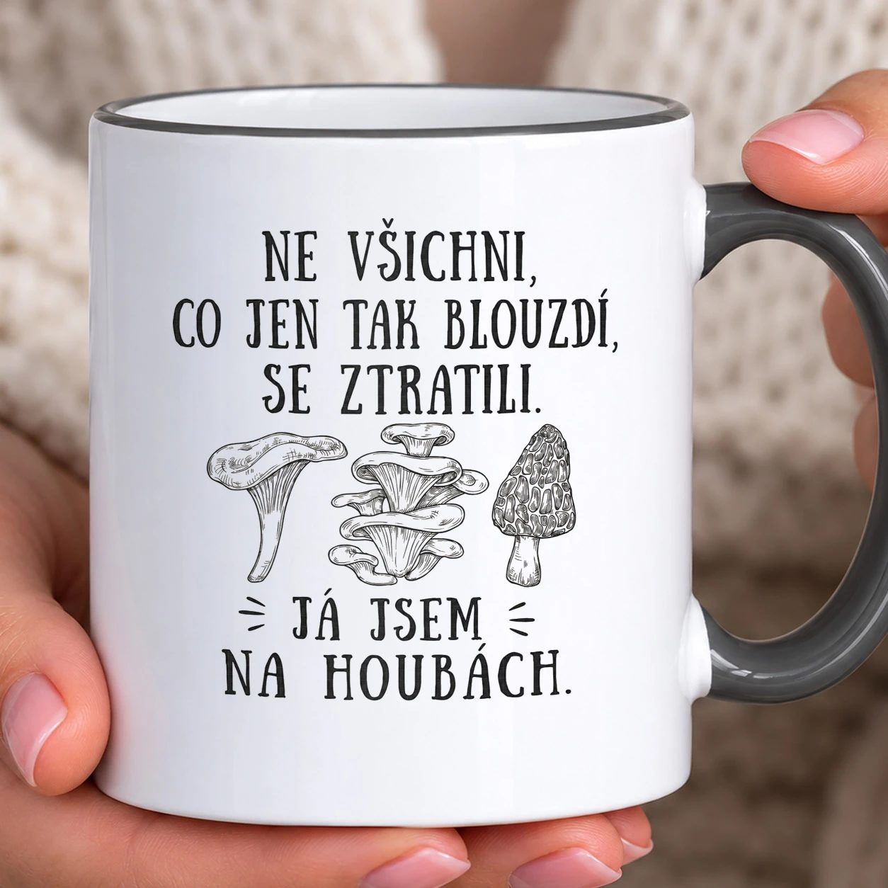 Hrnek s barevným lemem - Já jsem na houbách