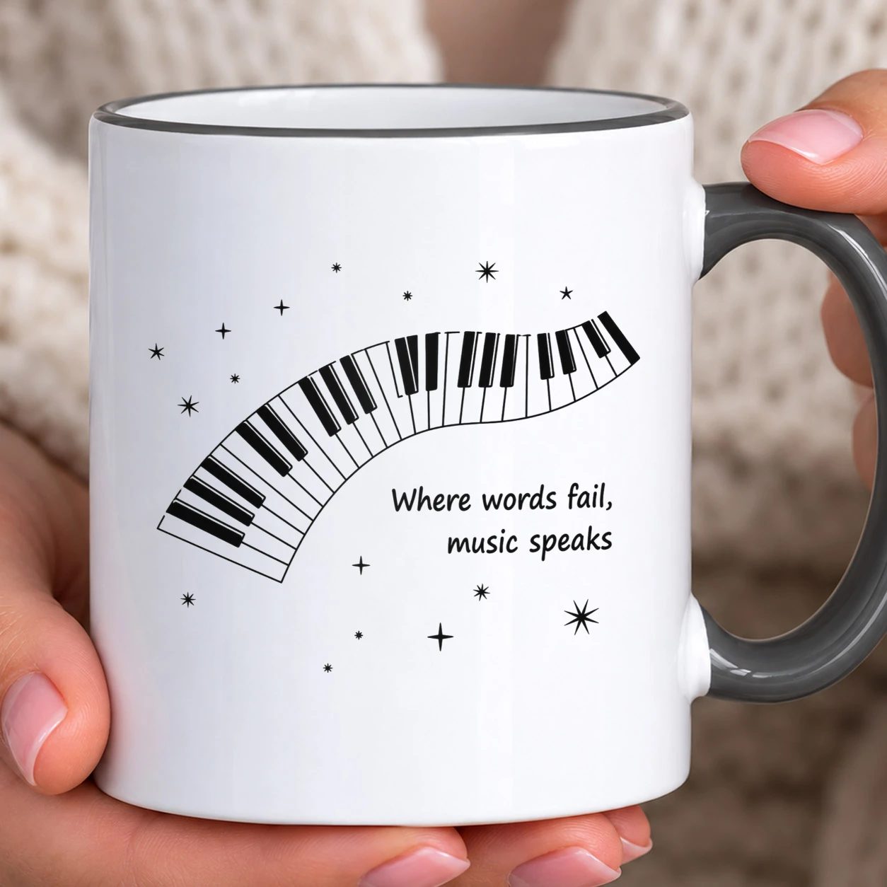 Hrnek s barevným lemem - Where words fail, music speaks