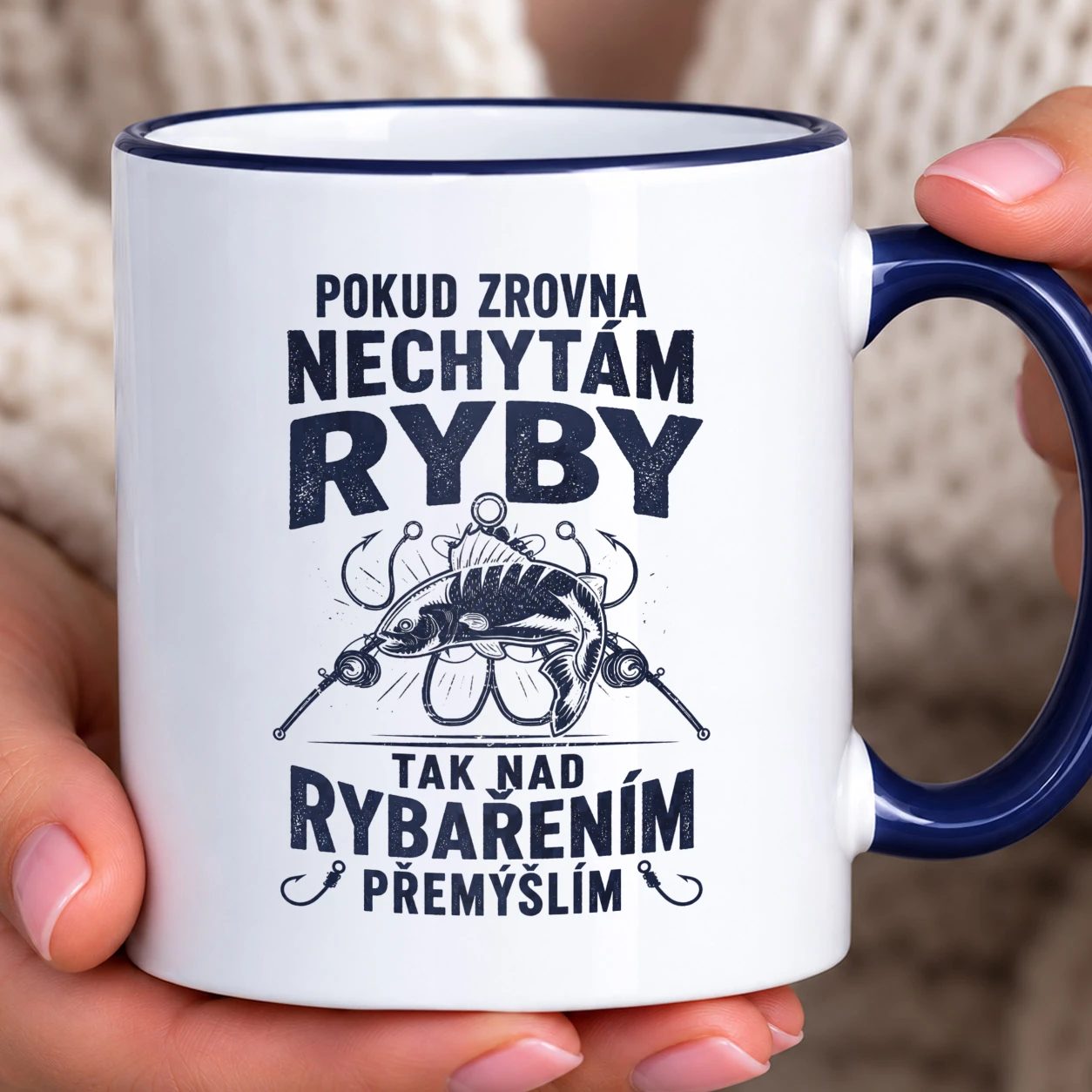 Hrnek s barevným lemem - Pokud zrovna nechytám ryby