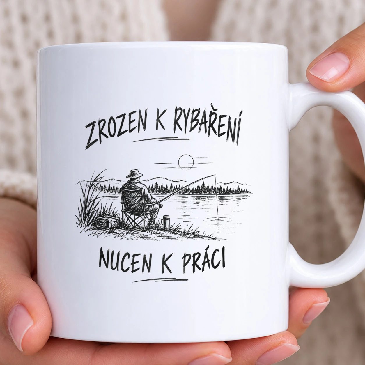 Hrnek bílý - Zrozen k rybaření, nucen k práci