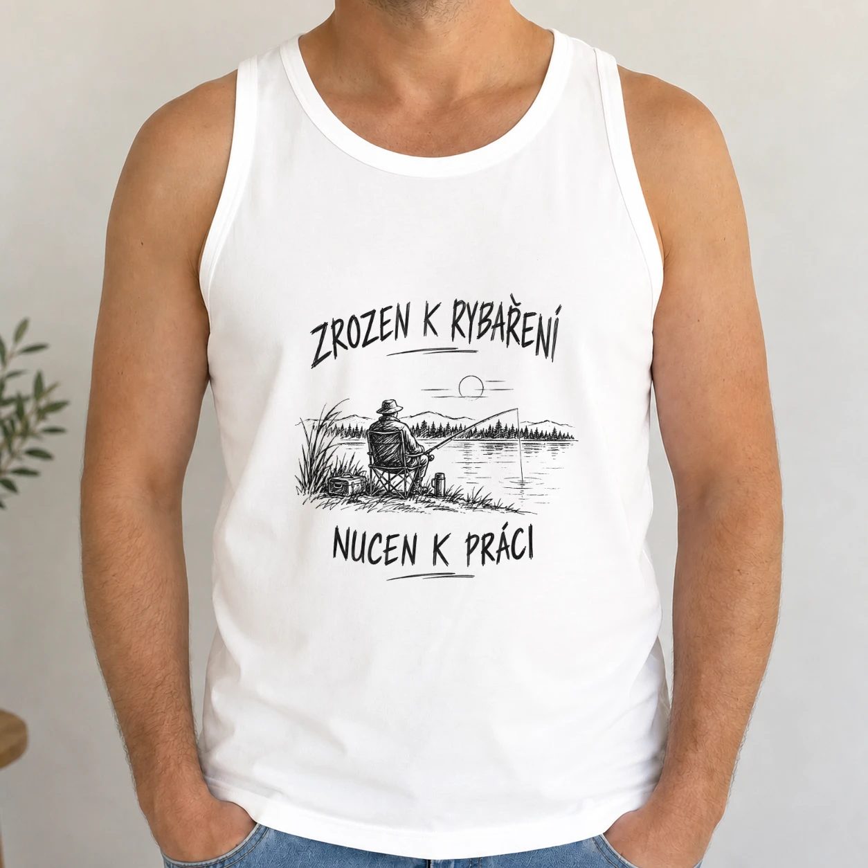 Pánské tílko - Zrozen k rybaření, nucen k práci