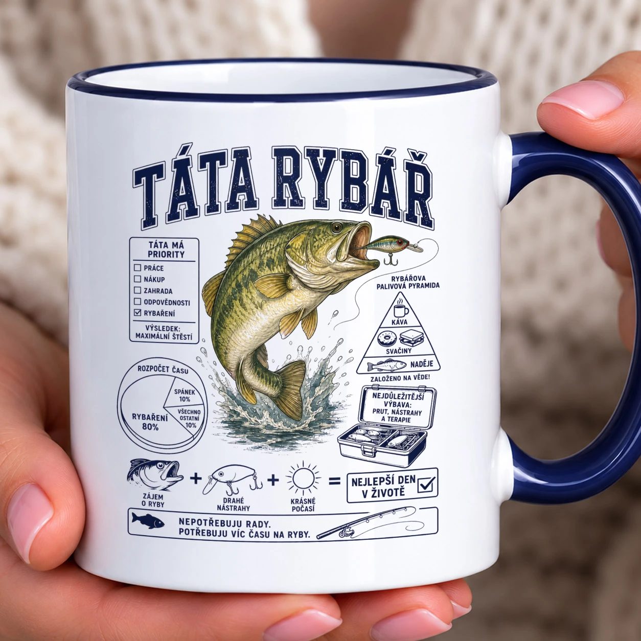 Hrnek s barevným lemem - Táta rybář a jeho priority