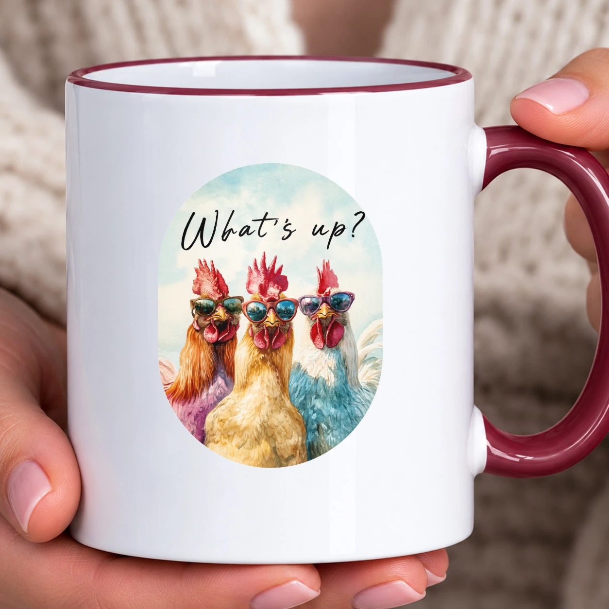 Hrnek s barevným lemem - What's Up Roosters