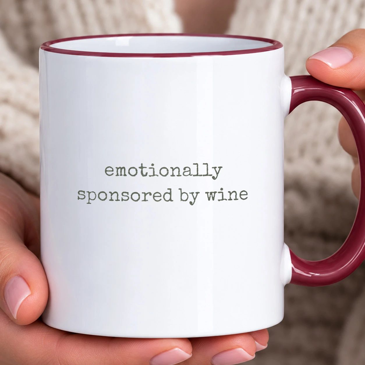 Hrnek s barevným lemem - Emotionally Sponsored by Wine