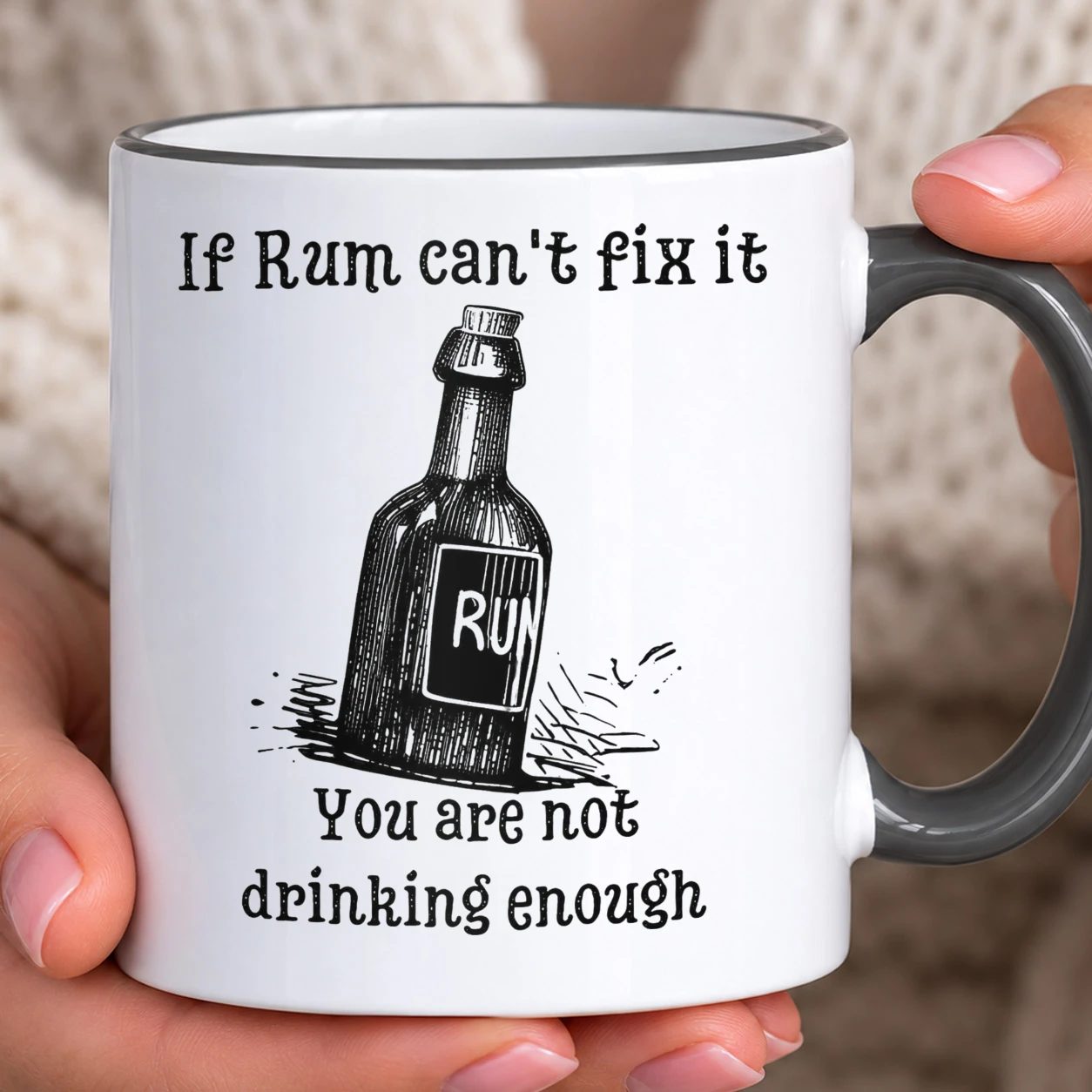 Hrnek s barevným lemem - If Rum Can't Fix It