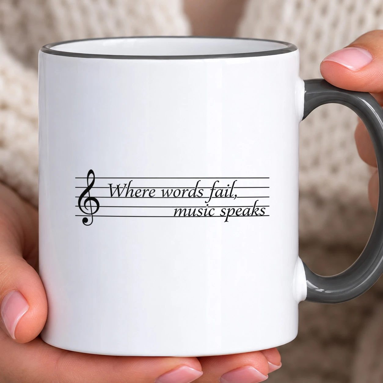 Hrnek s barevným lemem - Where Words Fail, Music Speaks