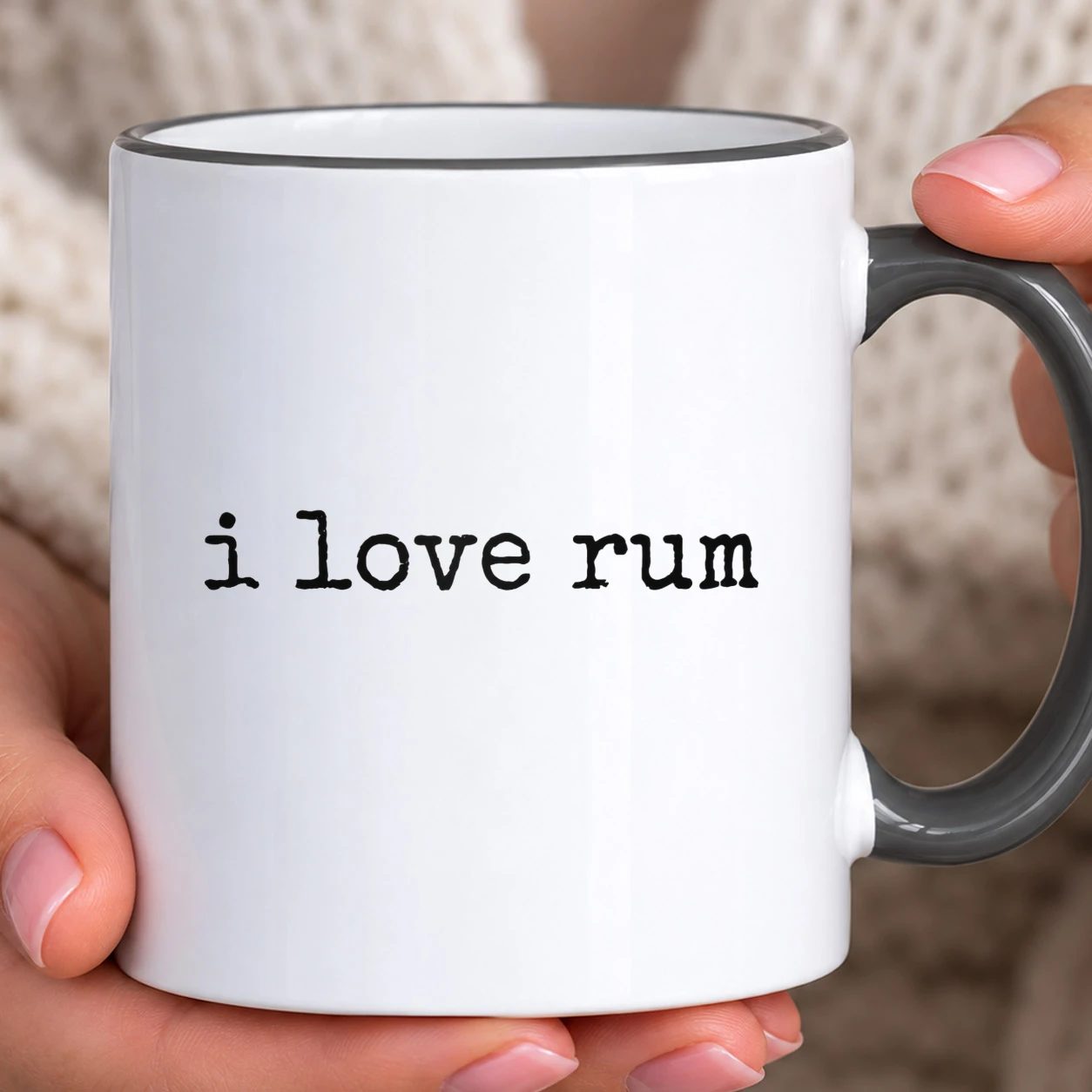 Hrnek s barevným lemem - I Love Rum Typewriter
