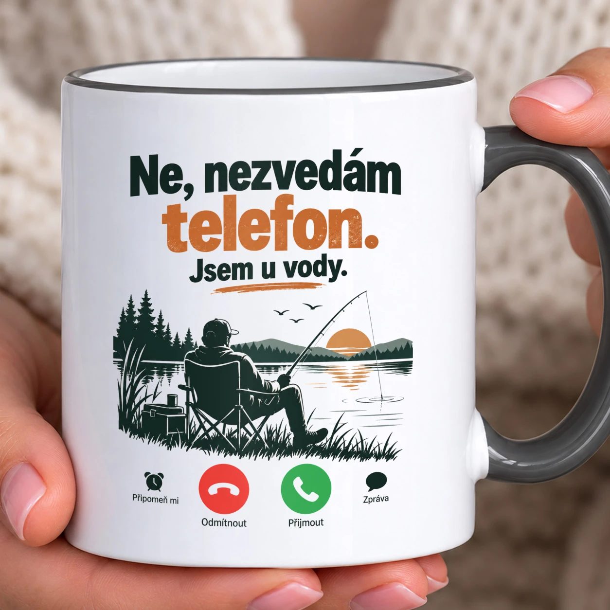 Hrnek s barevným lemem - Nebyl jsem na telefonu