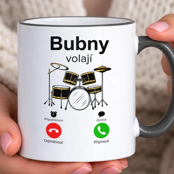 Hrnek s barevným lemem - Bubny volají