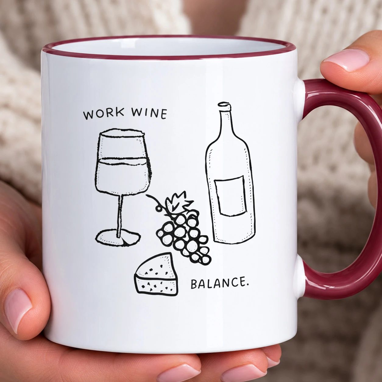 Hrnek s barevným lemem - Work Wine Balance