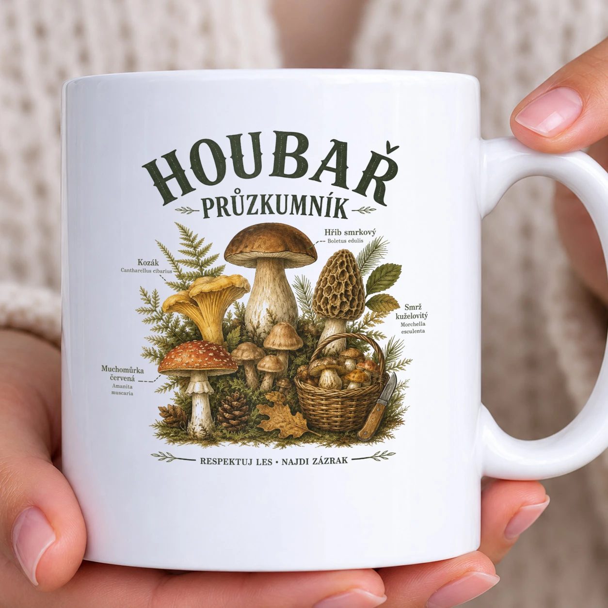 Hrnek bílý - Houbař průzkumník