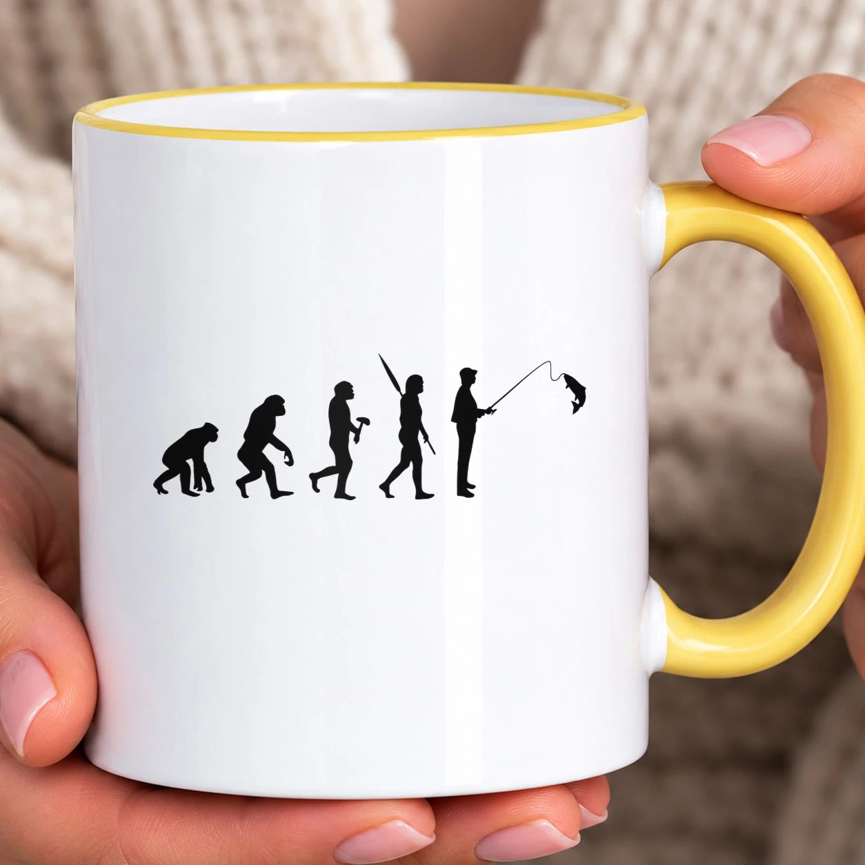 Hrnek s barevným lemem - Evoluce rybáře