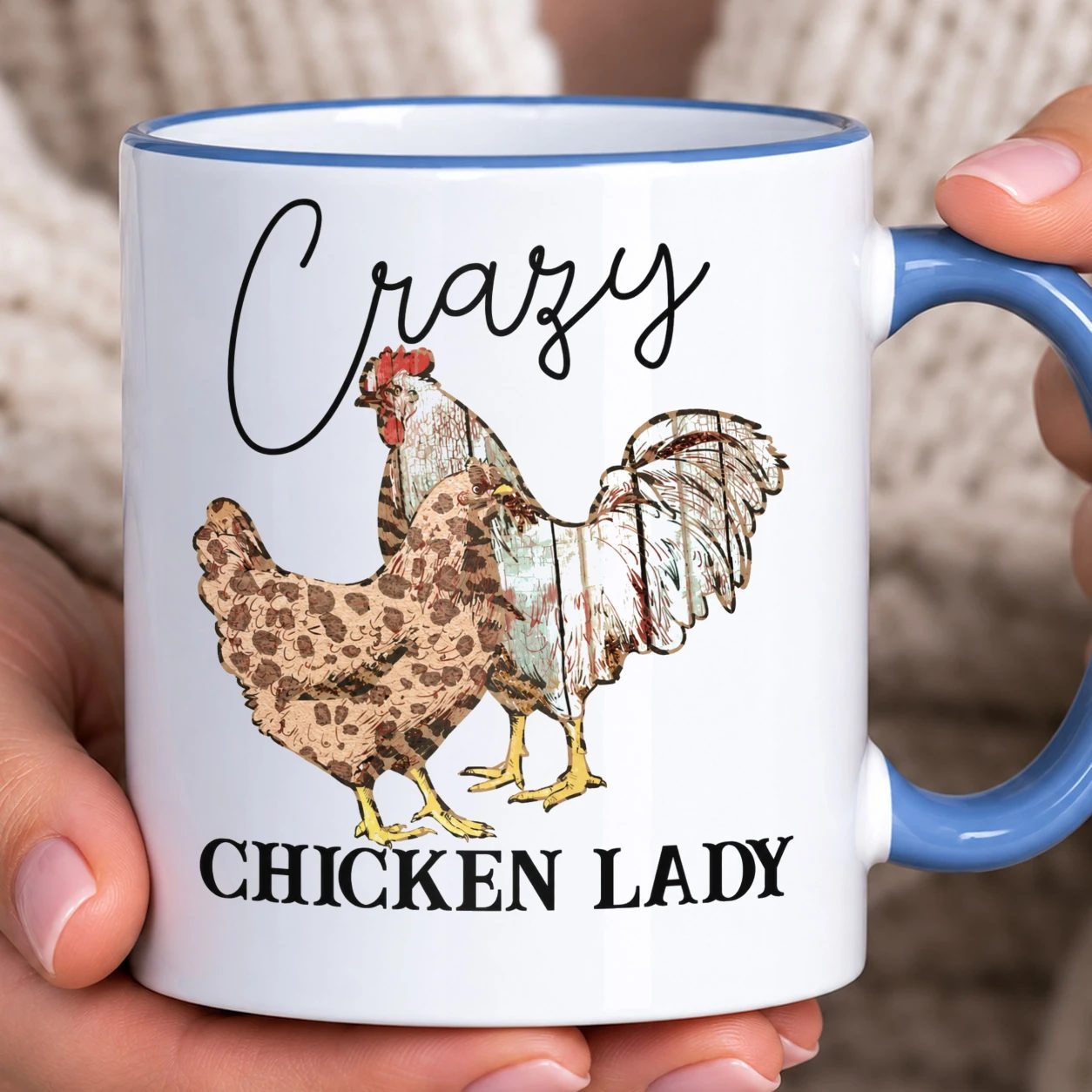 Hrnek s barevným lemem - Crazy Chicken Lady