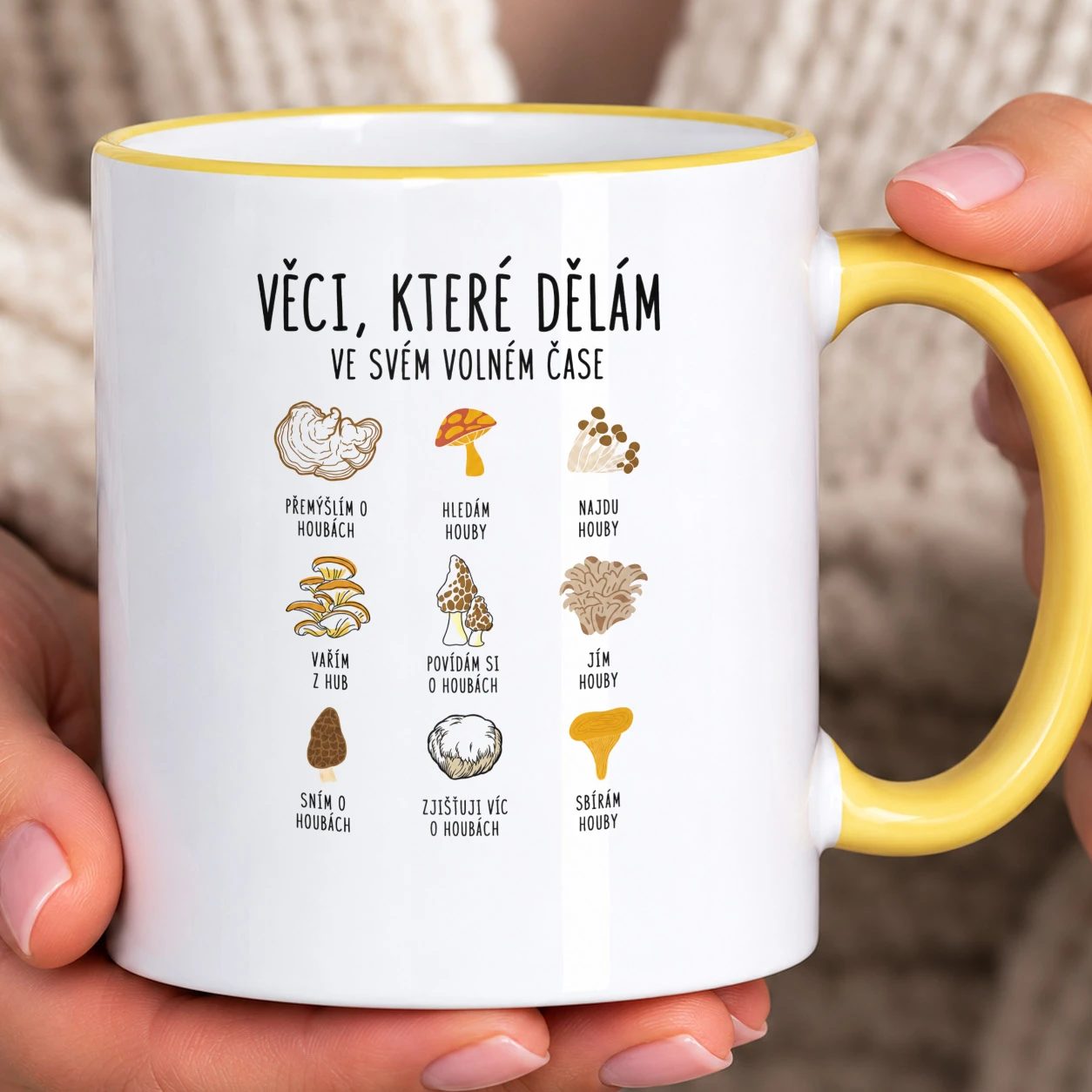 Hrnek s barevným lemem - Věci, které dělám ve volném čase: Houby