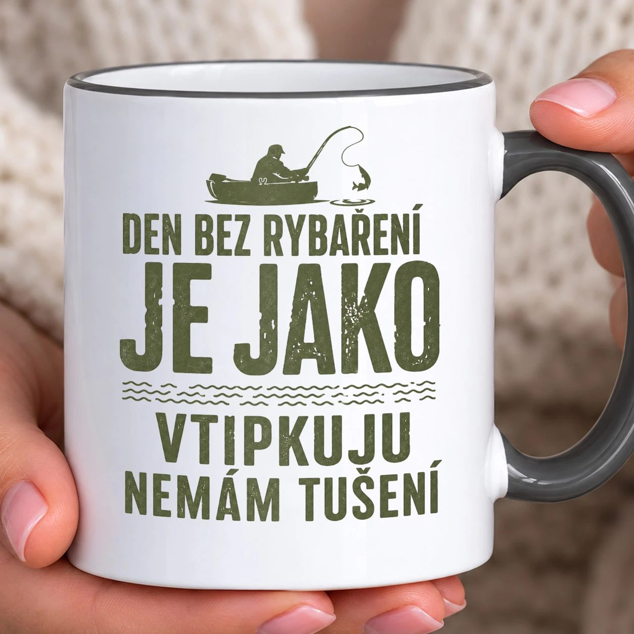 Hrnek s barevným lemem - Den bez rybaření