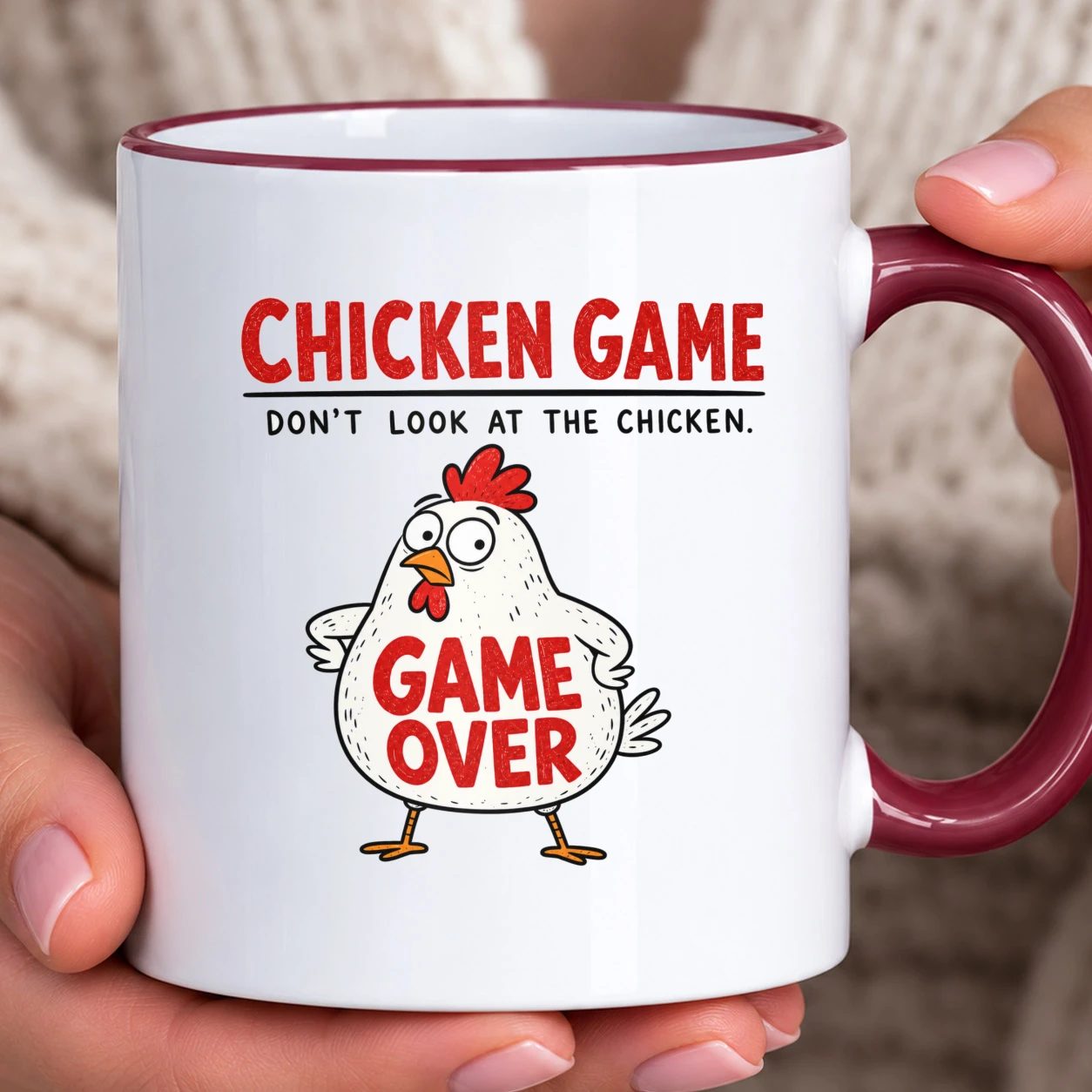 Hrnek s barevným lemem - Don't Look At The Chicken