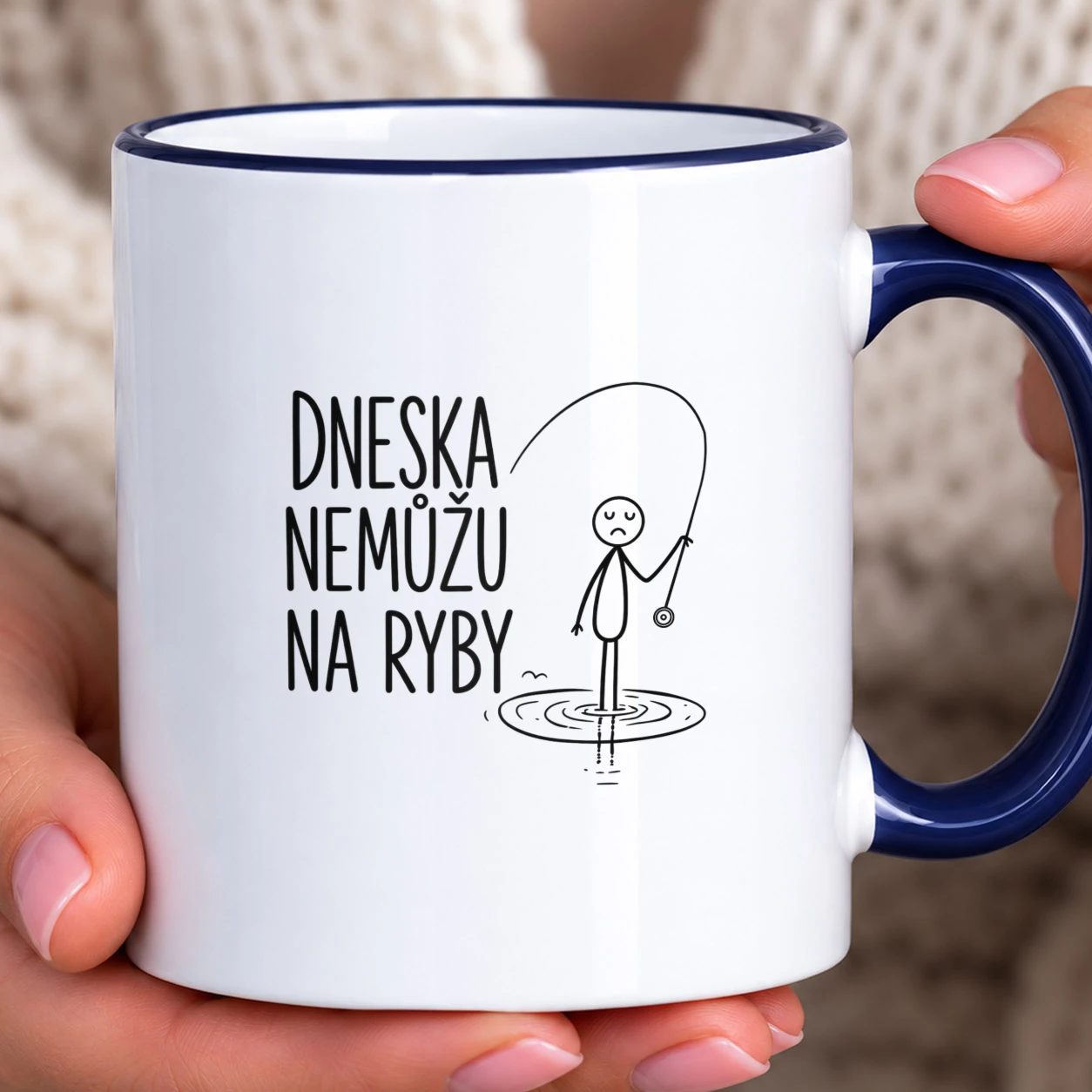 Hrnek s barevným lemem - Dneska nemůžu na ryby
