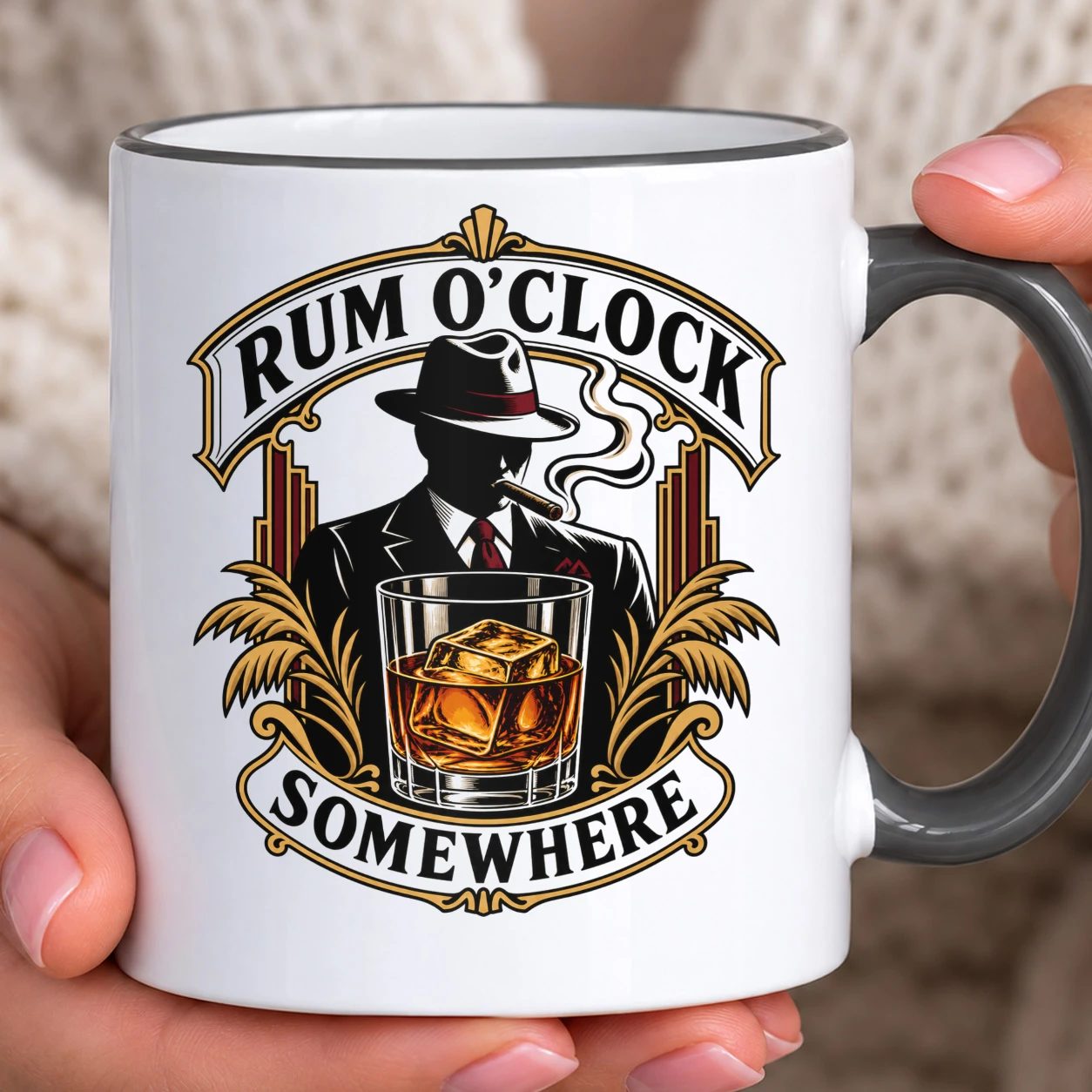 Hrnek s barevným lemem - Rum O'Clock Somewhere
