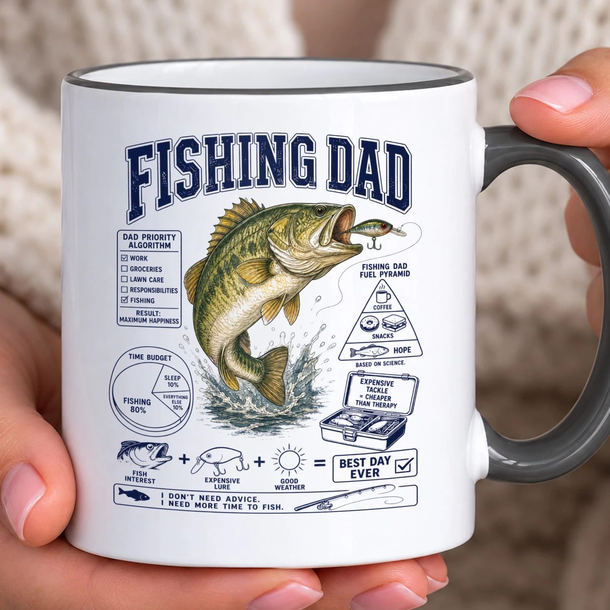Hrnek s barevným lemem - Fishing Dad Infographic