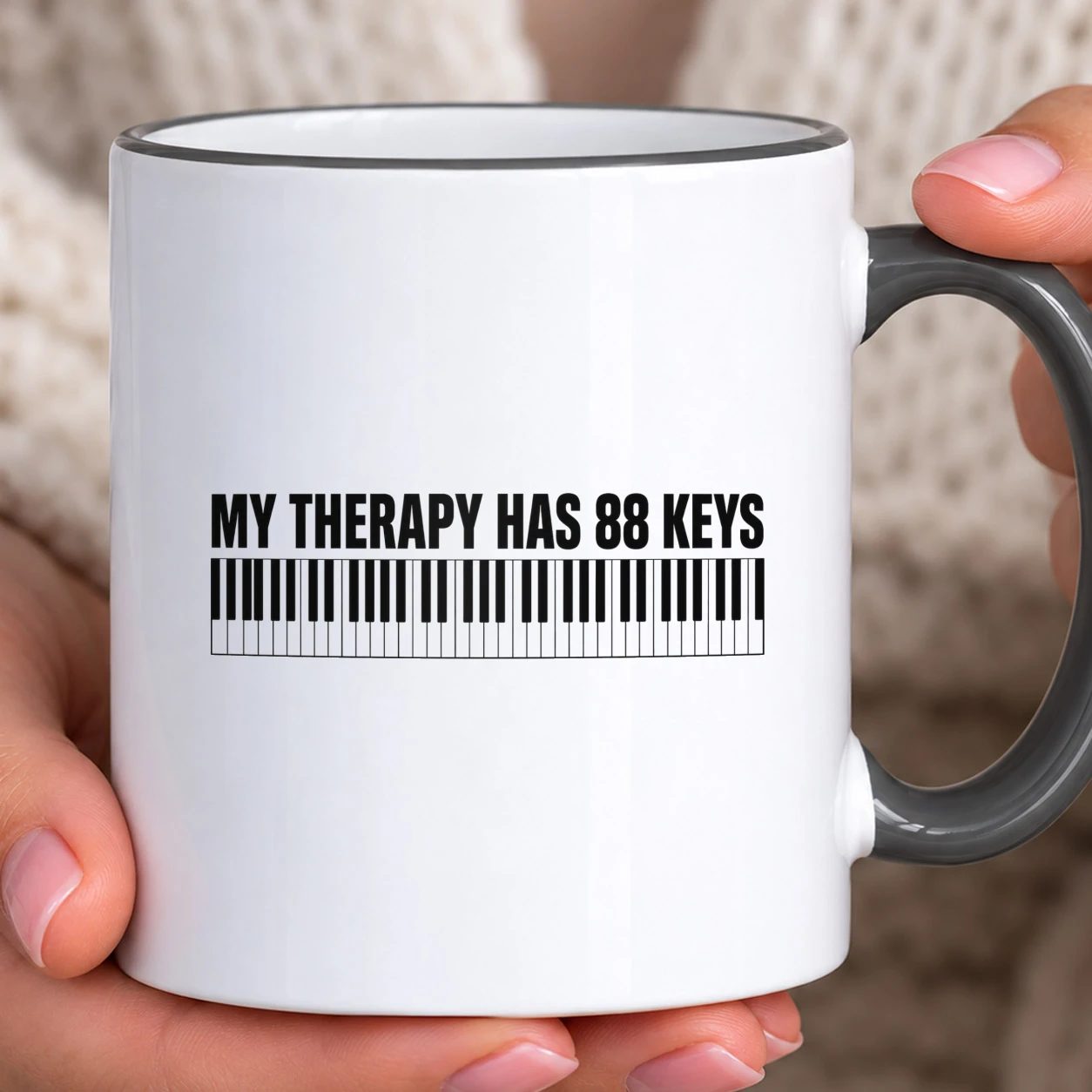 Hrnek s barevným lemem - My Therapy Has 88 Keys