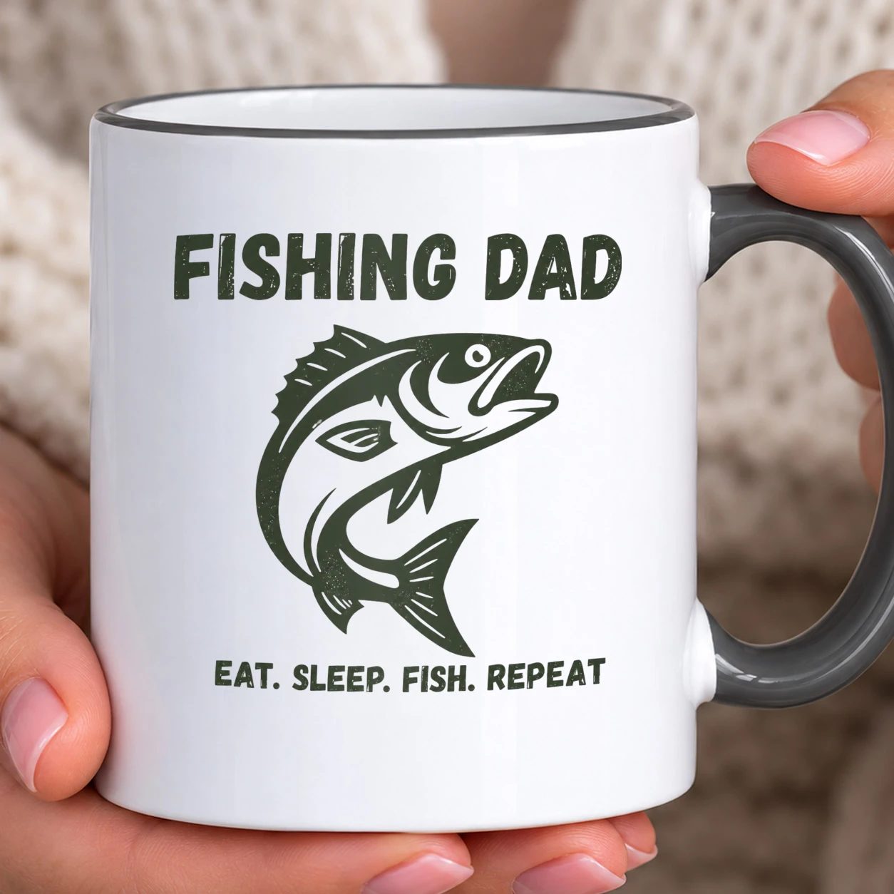 Hrnek s barevným lemem - Fishing Dad - Eat Sleep Fish Repeat