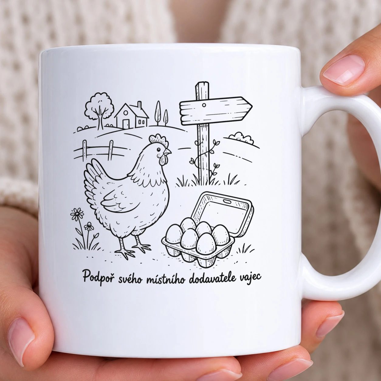 Hrnek bílý - Podpoř svého místního dodavatele vajec