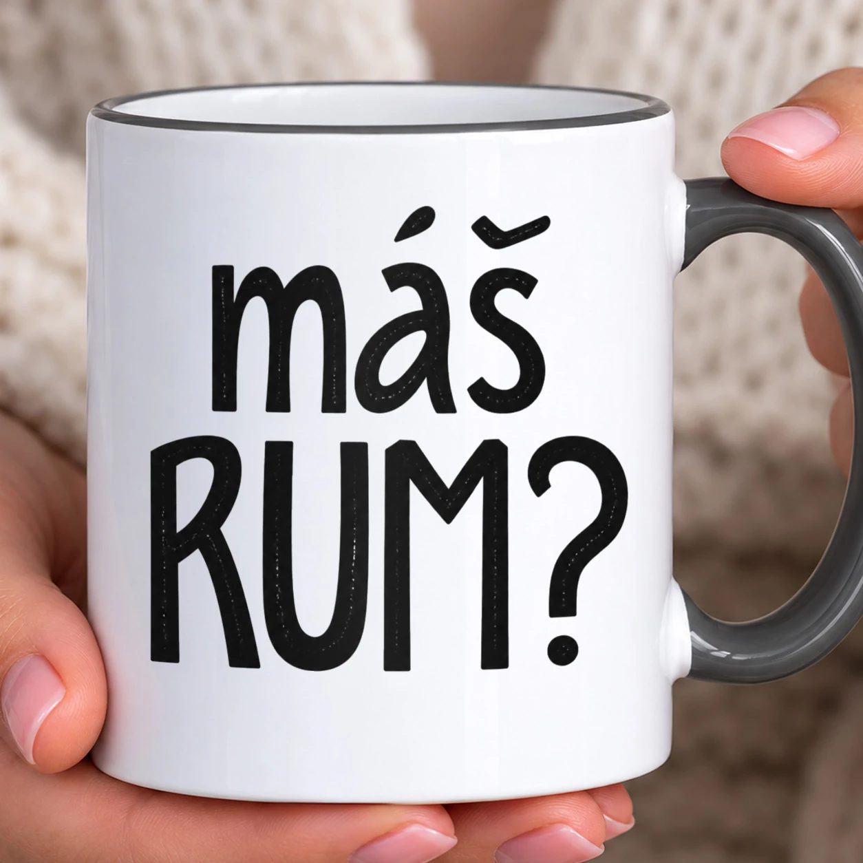 Hrnek s barevným lemem - Máš RUM?