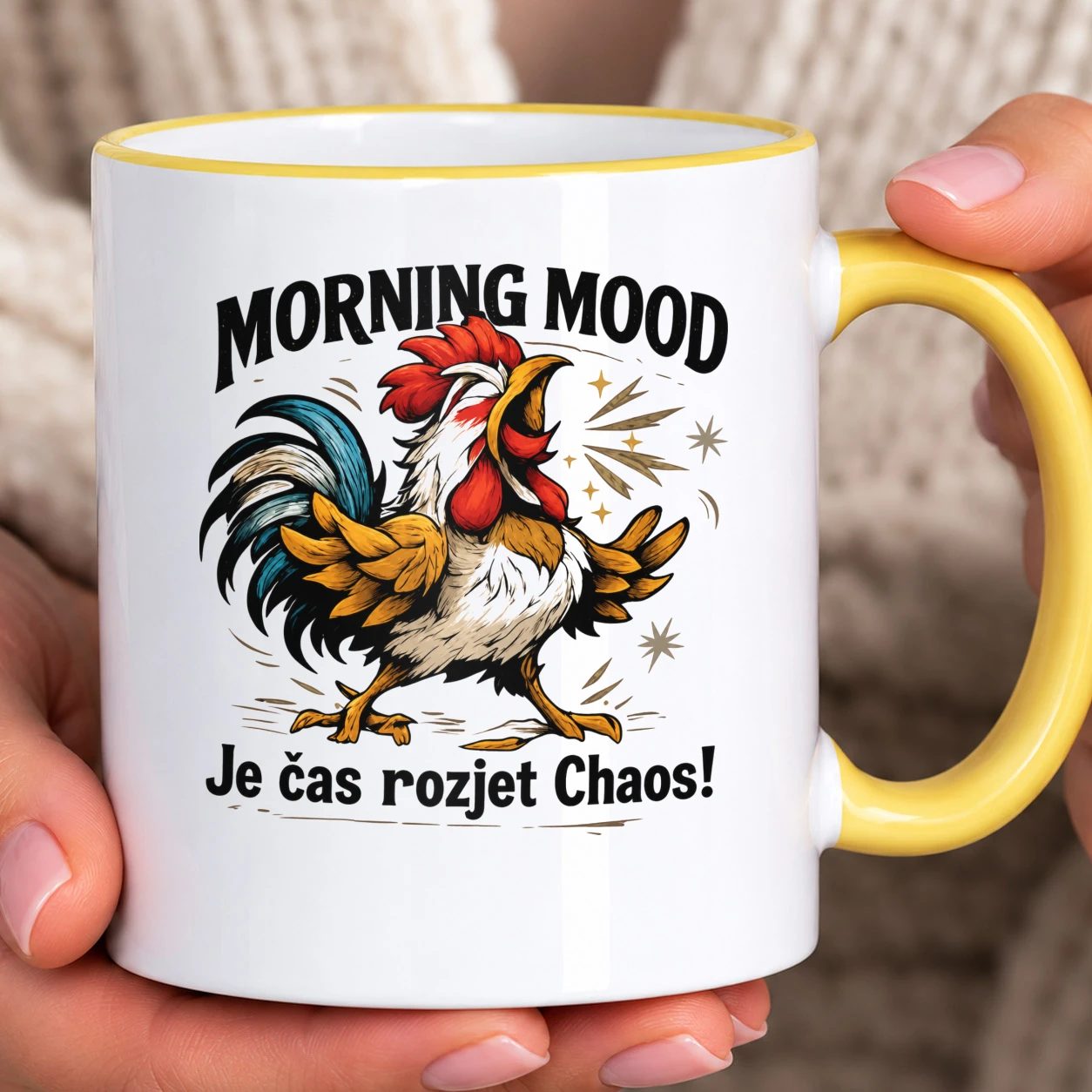 Hrnek s barevným lemem - Morning Mood - Let the Chaos Begin