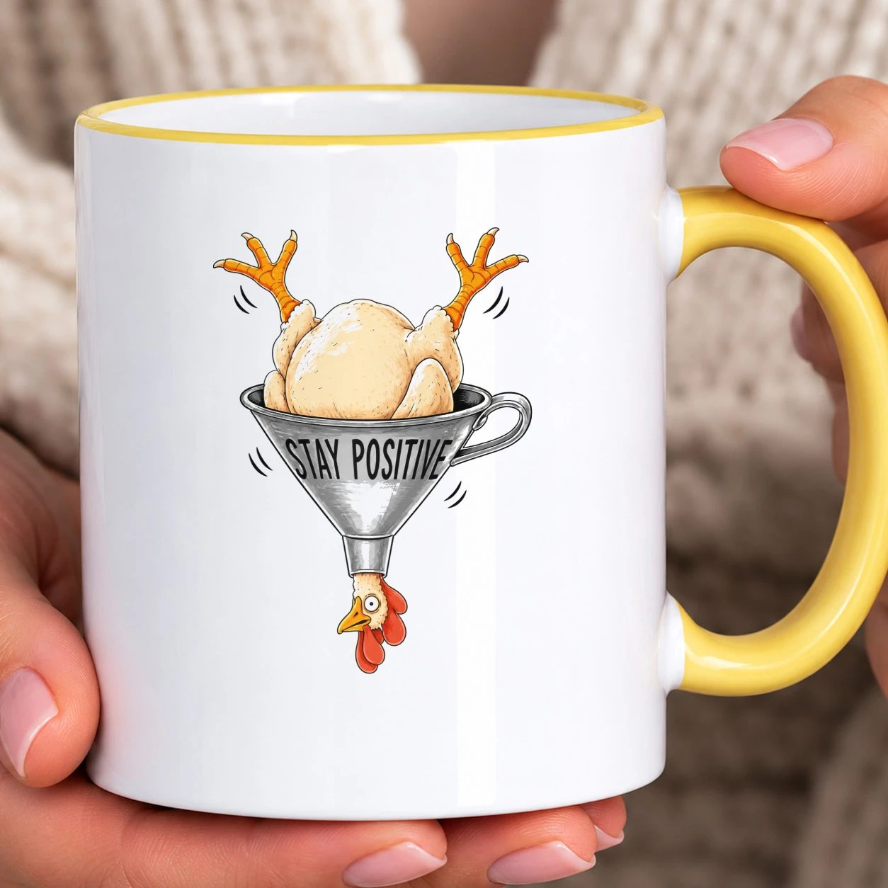 Hrnek s barevným lemem - Stay Positive Chicken