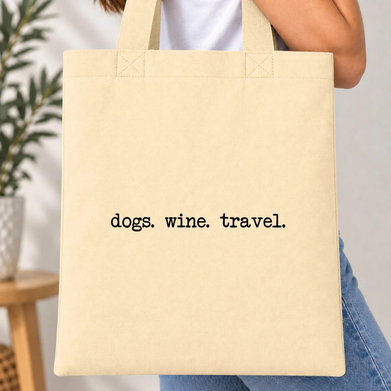 Taška barevná - dogs. wine. travel.