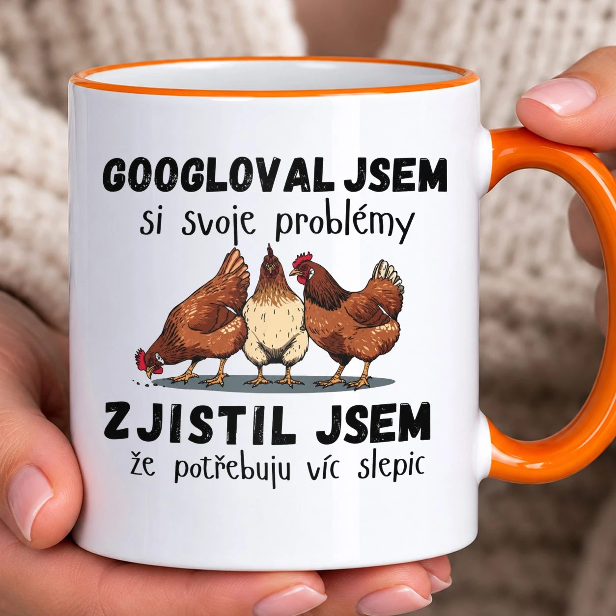 Hrnek s barevným lemem - Potřebuju víc slepic