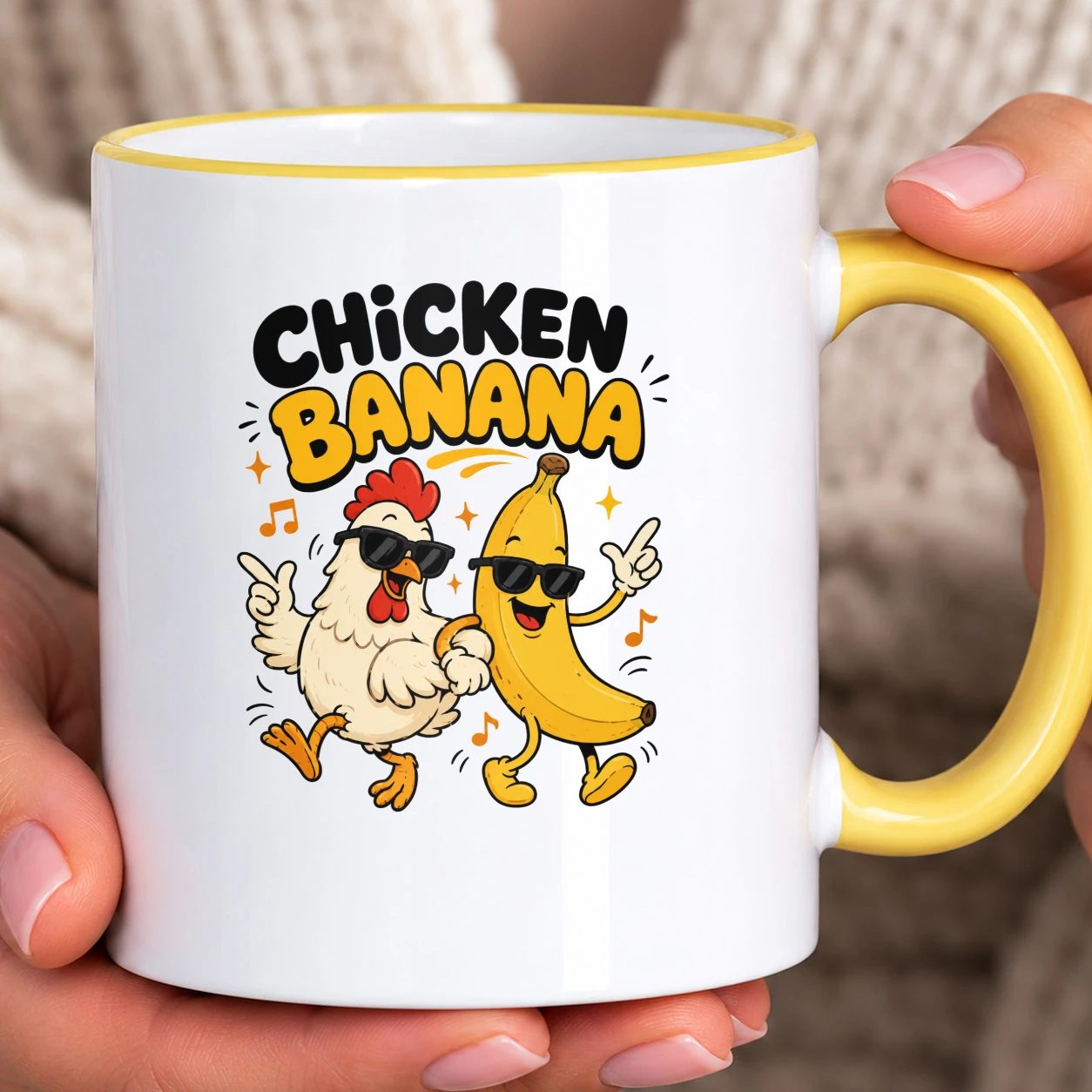 Hrnek s barevným lemem - Party Chicken Banana