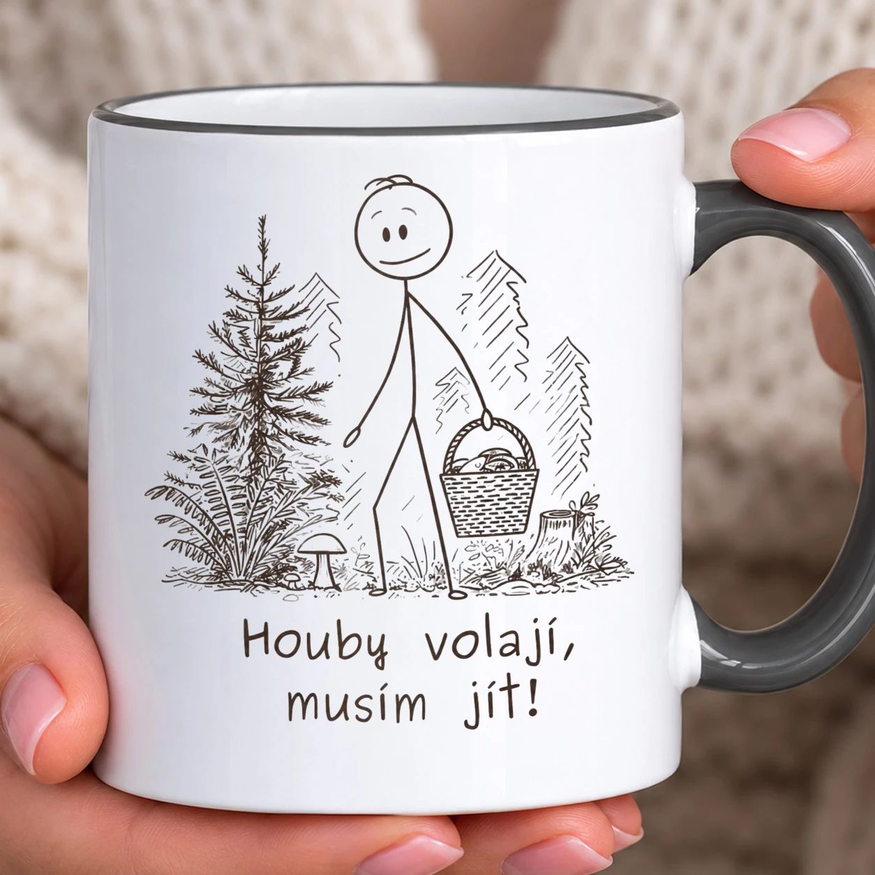 Hrnek s barevným lemem - Houby volají, musím jít!