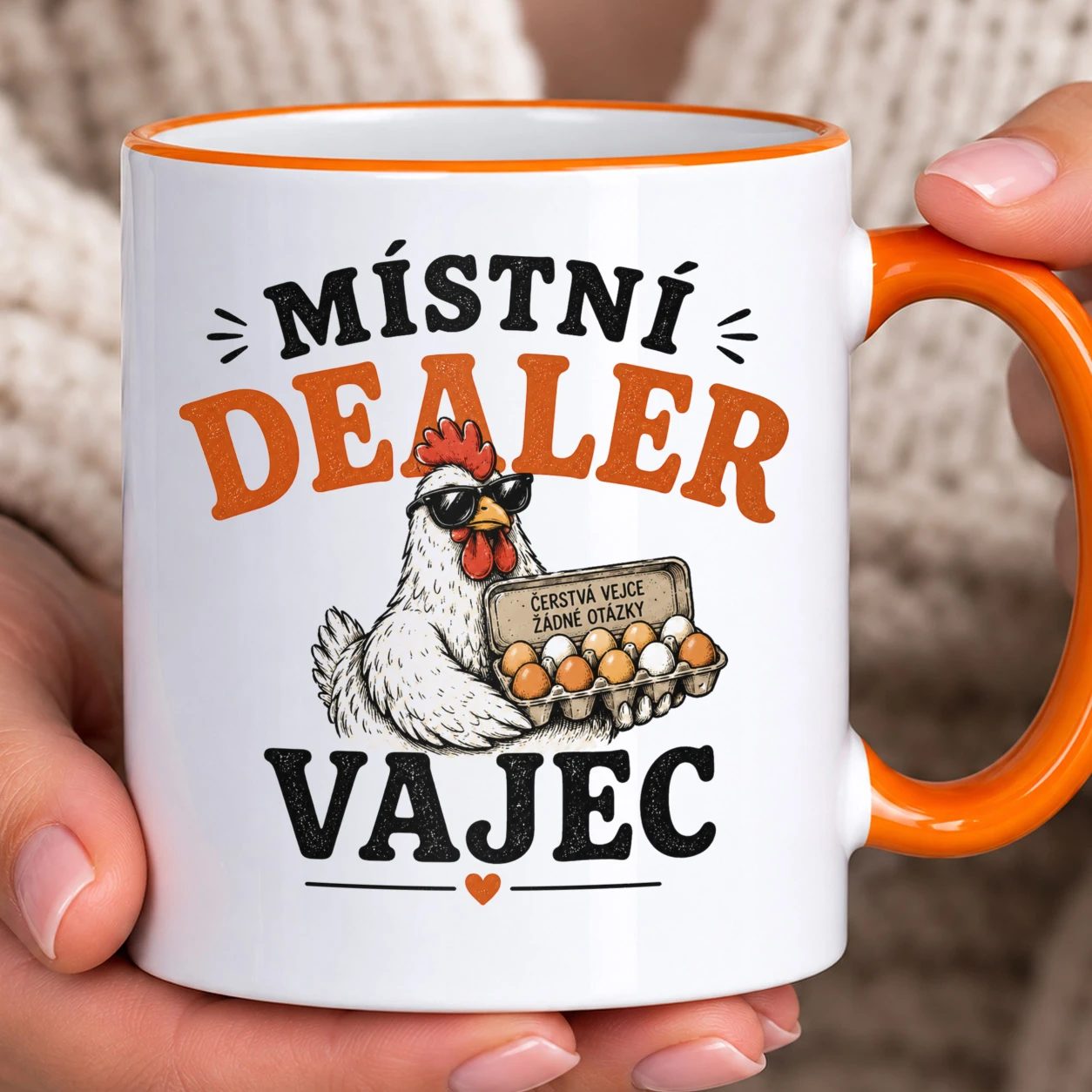Hrnek s barevným lemem - Místní dealer vajec