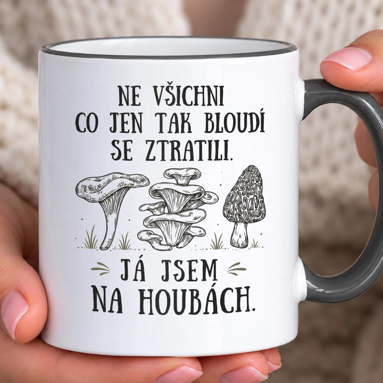 Hrnek s barevným lemem - Já jsem na houbách